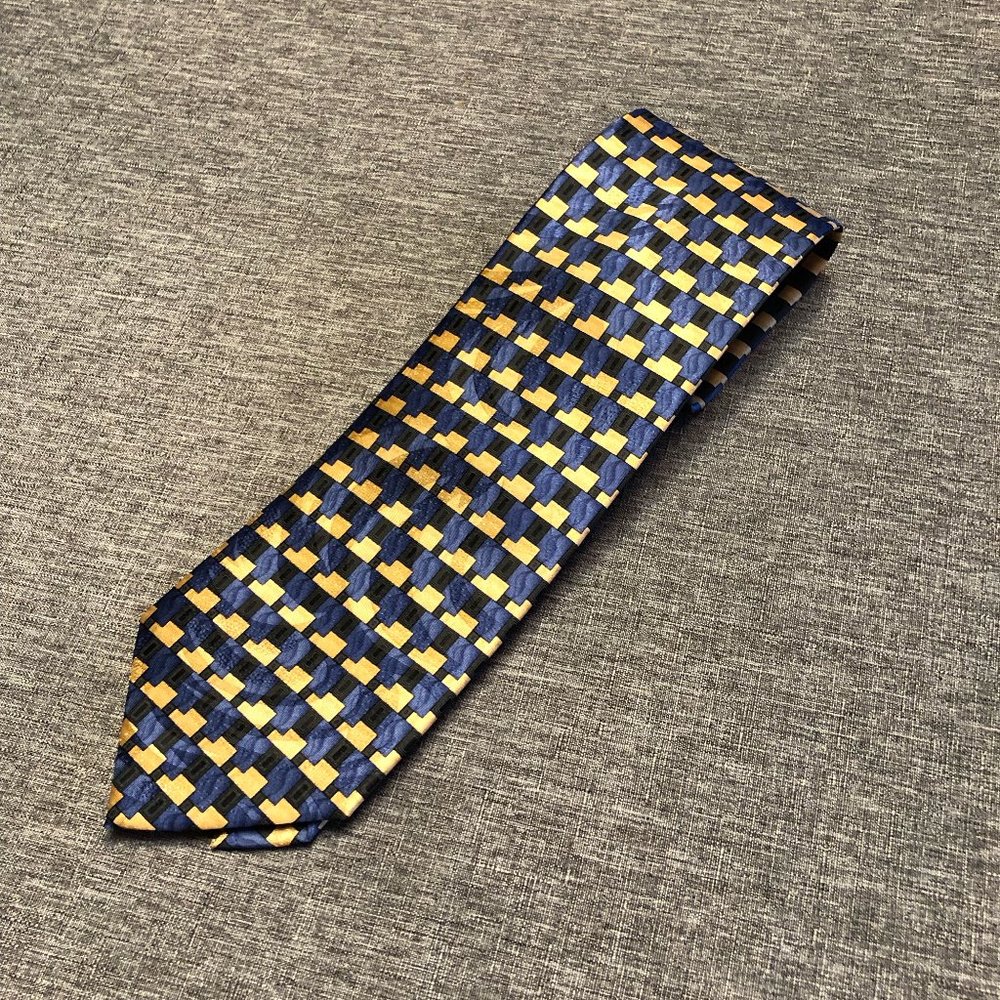 ANTONIA Men’s silk tie - Blue & Black & Gold  - NWT